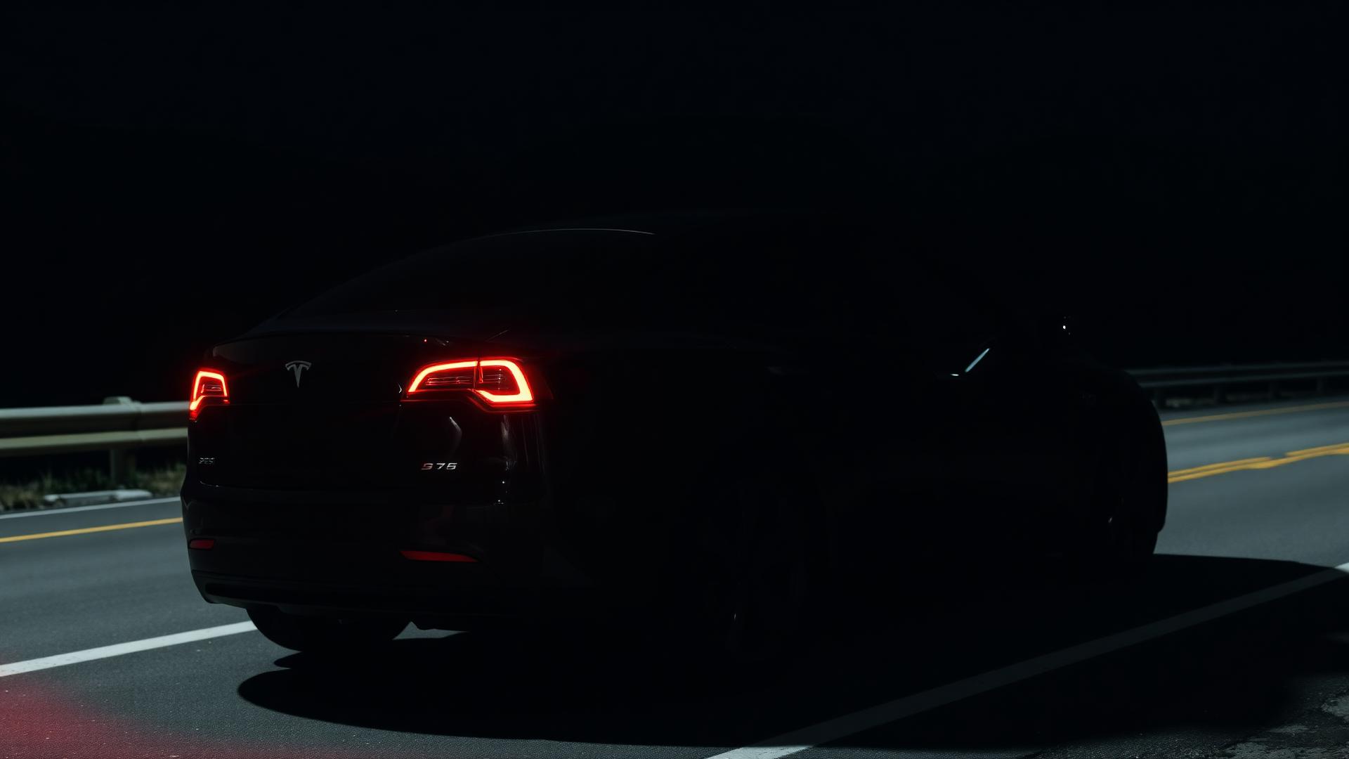 Tesla en carretera nocturna en Colombia